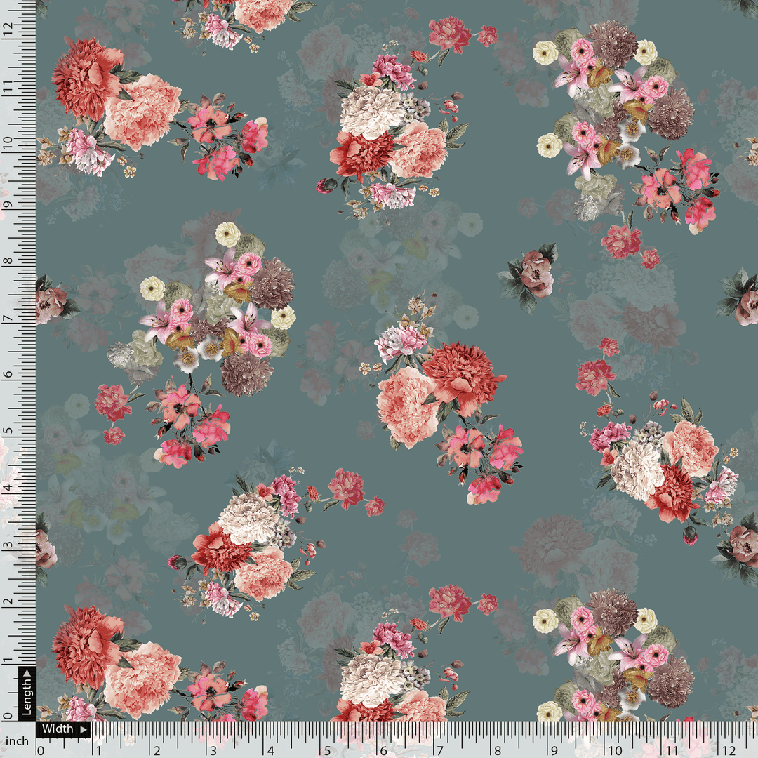 Colorful Roses With Multicolor Branch Digital Printed Fabric - Pure Cotton - FAB VOGUE Studio®
