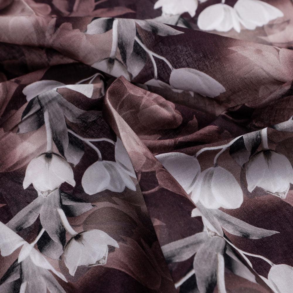 Watercolor Blooming Flower Brown Flower Digital Printed Fabric - Pure Cotton - FAB VOGUE Studio®