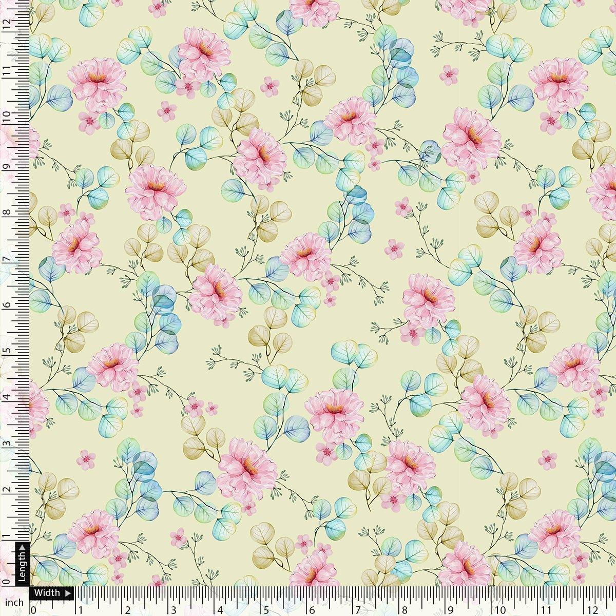 Peony Pink Flower Seamless Pattern Digital Printed Fabric - Cotton - FAB VOGUE Studio®