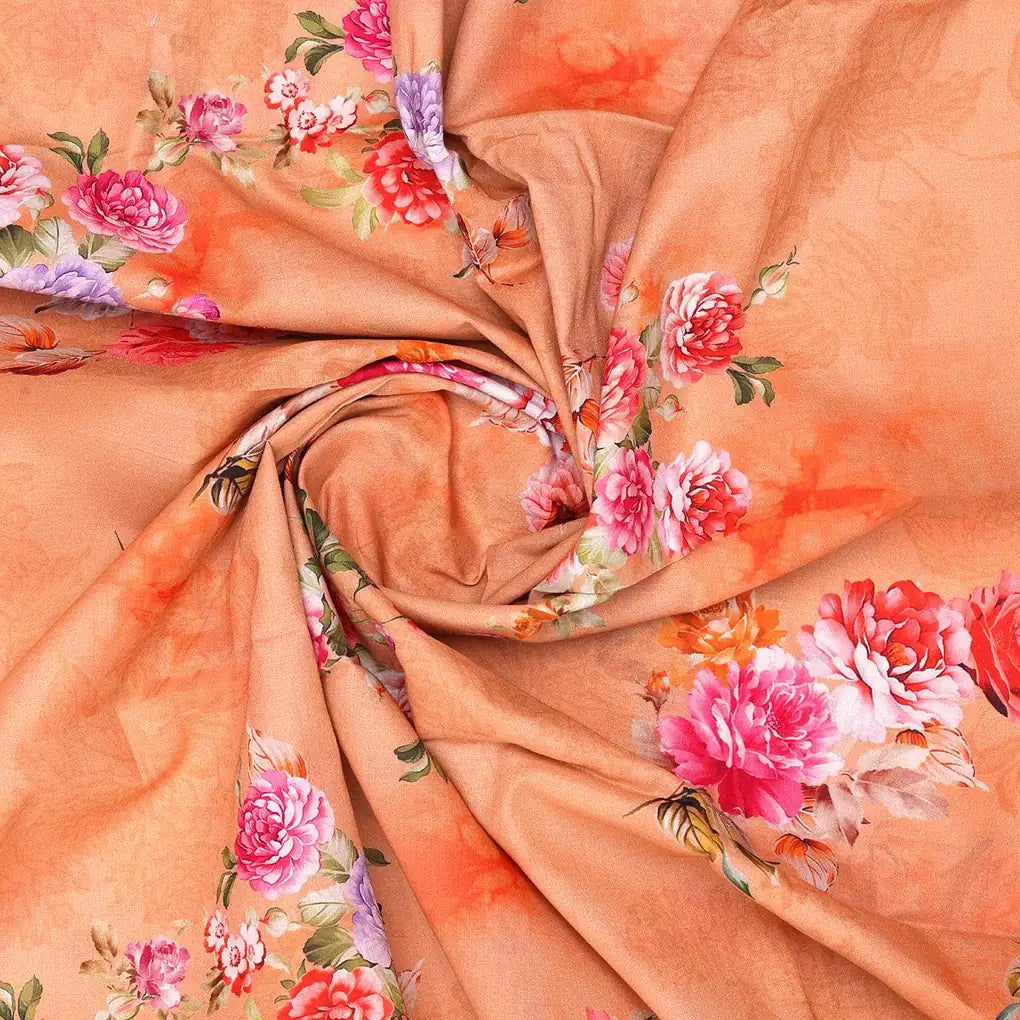 Bloom Pink Forest Flower Digital Printed Fabric - Pure Cotton - FAB VOGUE Studio®