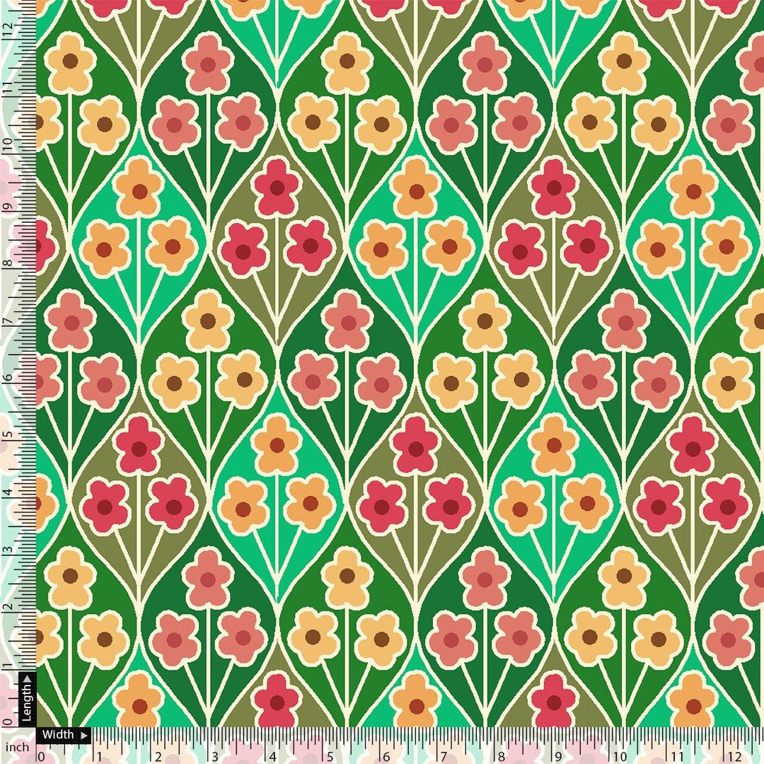 Multicolour Allmandar Flower Ogee Art Digital Printed Fabric - Cotton - FAB VOGUE Studio®