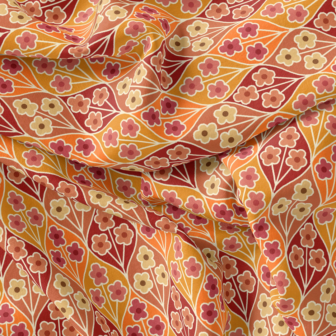 Little Three Colour Allamanda Flower Digital Printed Fabric - Cotton - FAB VOGUE Studio®