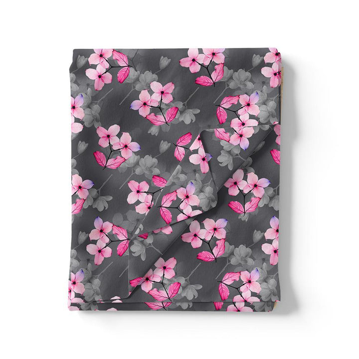Pink Orchid Flower With Grey Background Digital Printed Fabric - Cotton - FAB VOGUE Studio®