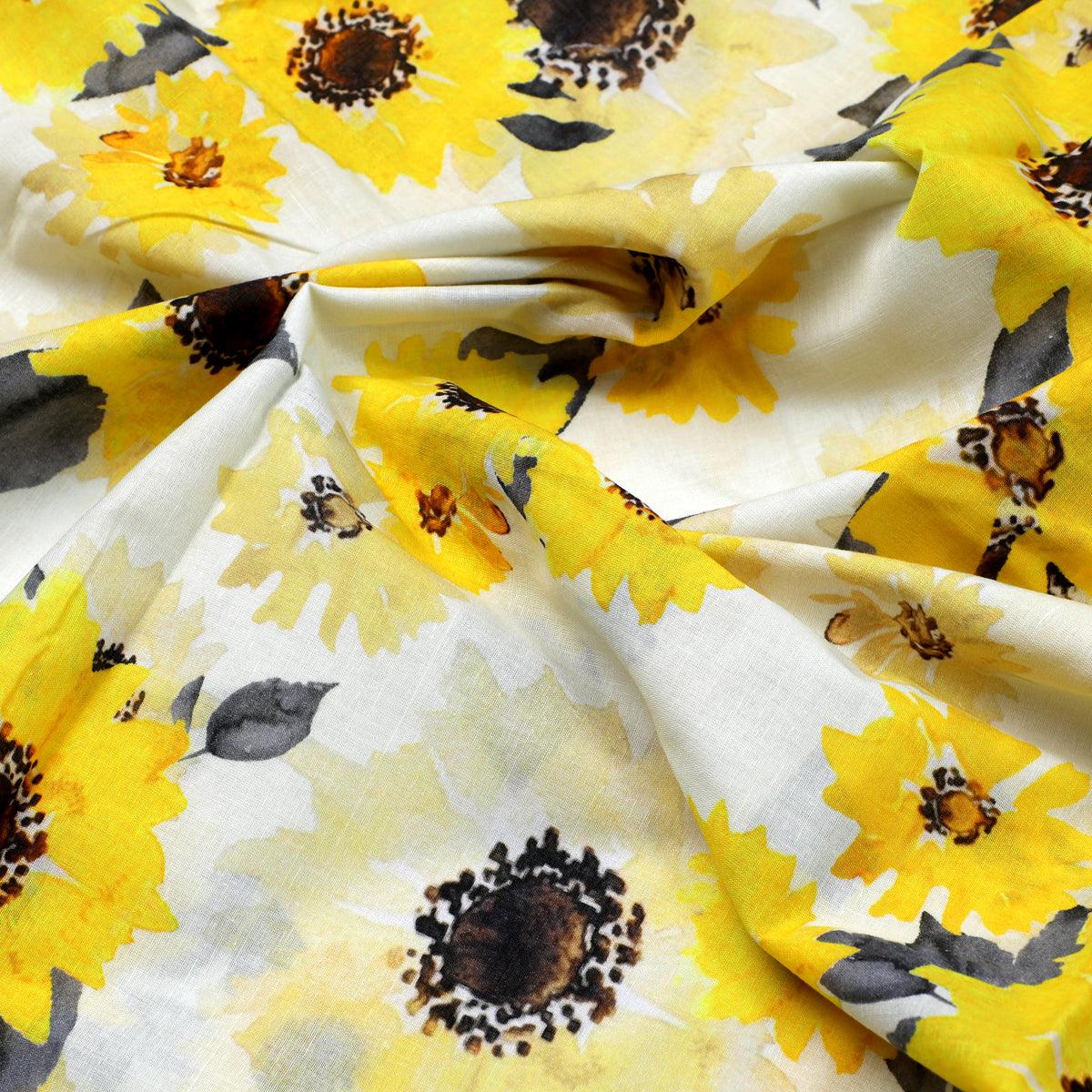 Morden Classic Yellow Sunflower Digital Printed Fabric - Cotton - FAB VOGUE Studio®