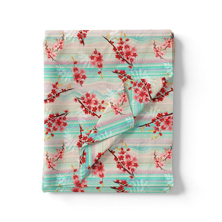 Red Spring With Decorative Background Digital Printed Fabric - Cotton - FAB VOGUE Studio®