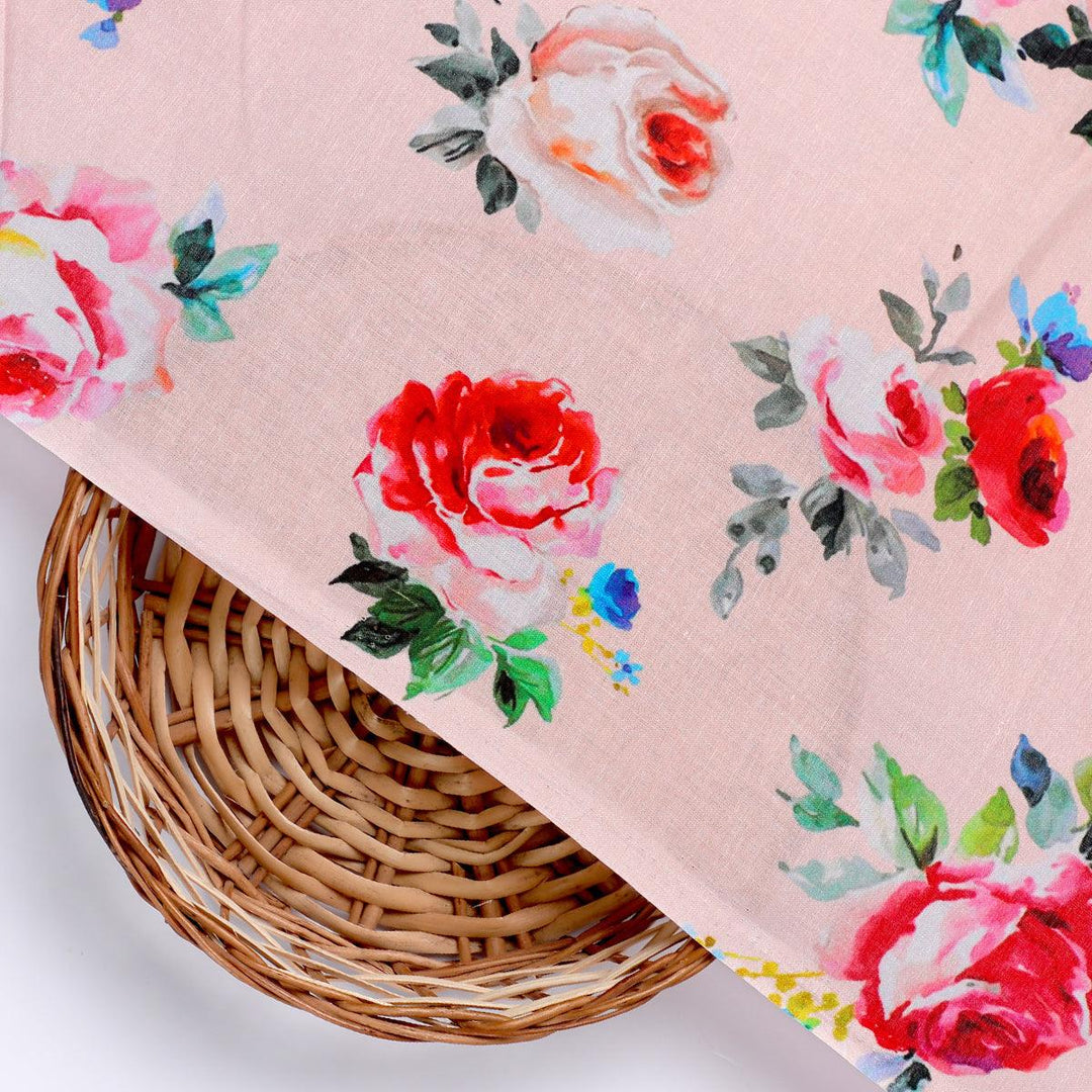 Exotic Blooms Water Color Cream Rose Digital Printed Fabric - Pure Cotton - FAB VOGUE Studio®