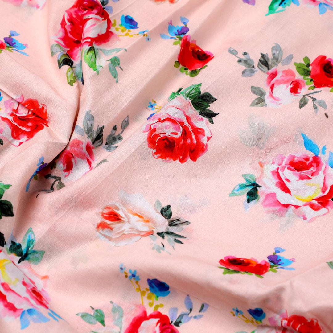 Exotic Blooms Water Color Cream Rose Digital Printed Fabric - Pure Cotton - FAB VOGUE Studio®
