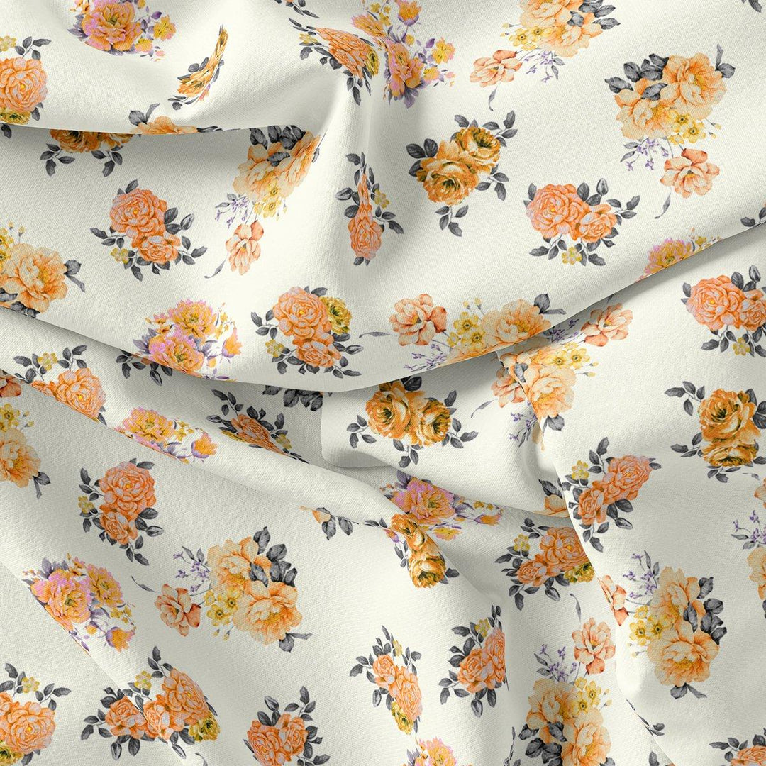 Yellow Lonicera Grey Leafs Digital Printed Fabric - Pure Cotton - FAB VOGUE Studio®