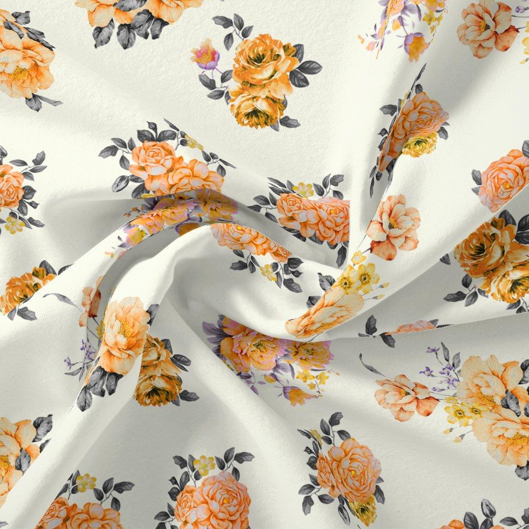 Yellow Lonicera Grey Leafs Digital Printed Fabric - Pure Cotton - FAB VOGUE Studio®
