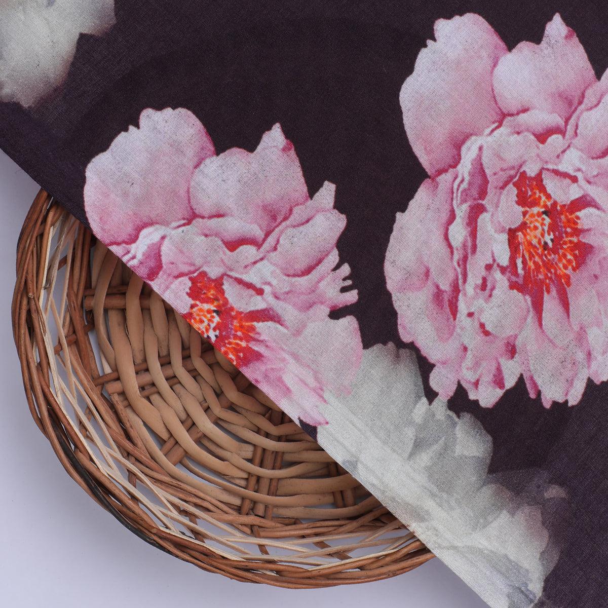 Attractive Pink Roses With Grey Digital Printed Fabric - Cotton - FAB VOGUE Studio®