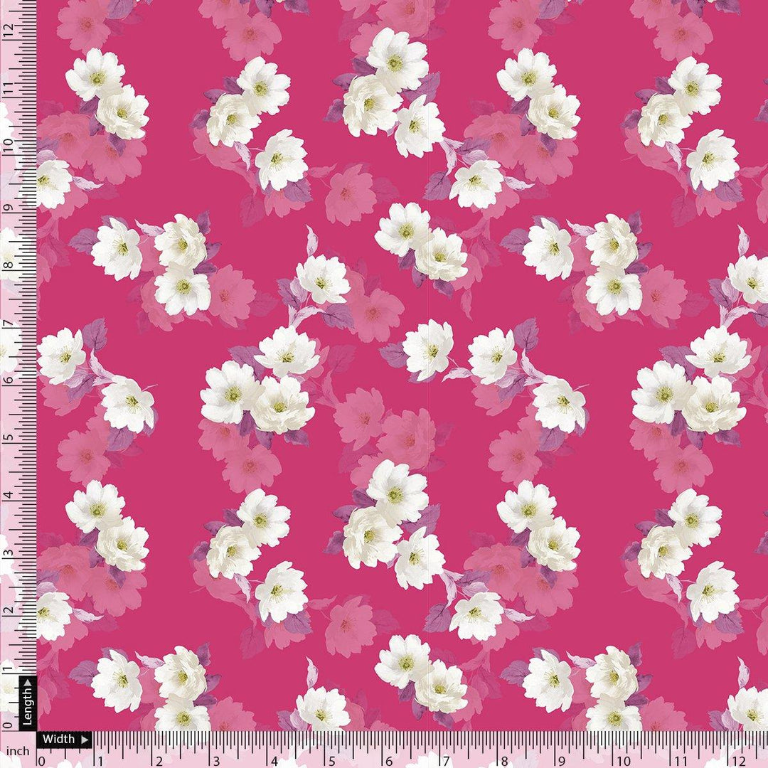 Attractive White Daffodil Flower Digital Printed Fabric - Cotton - FAB VOGUE Studio®
