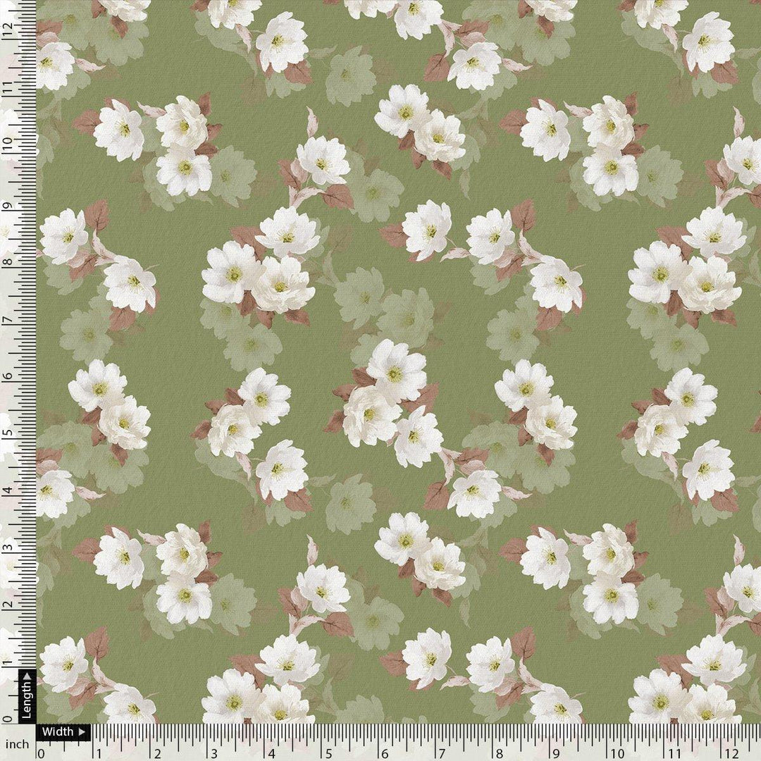 Lovely White Rose Digital Printed Fabric - Pure Cotton - FAB VOGUE Studio®