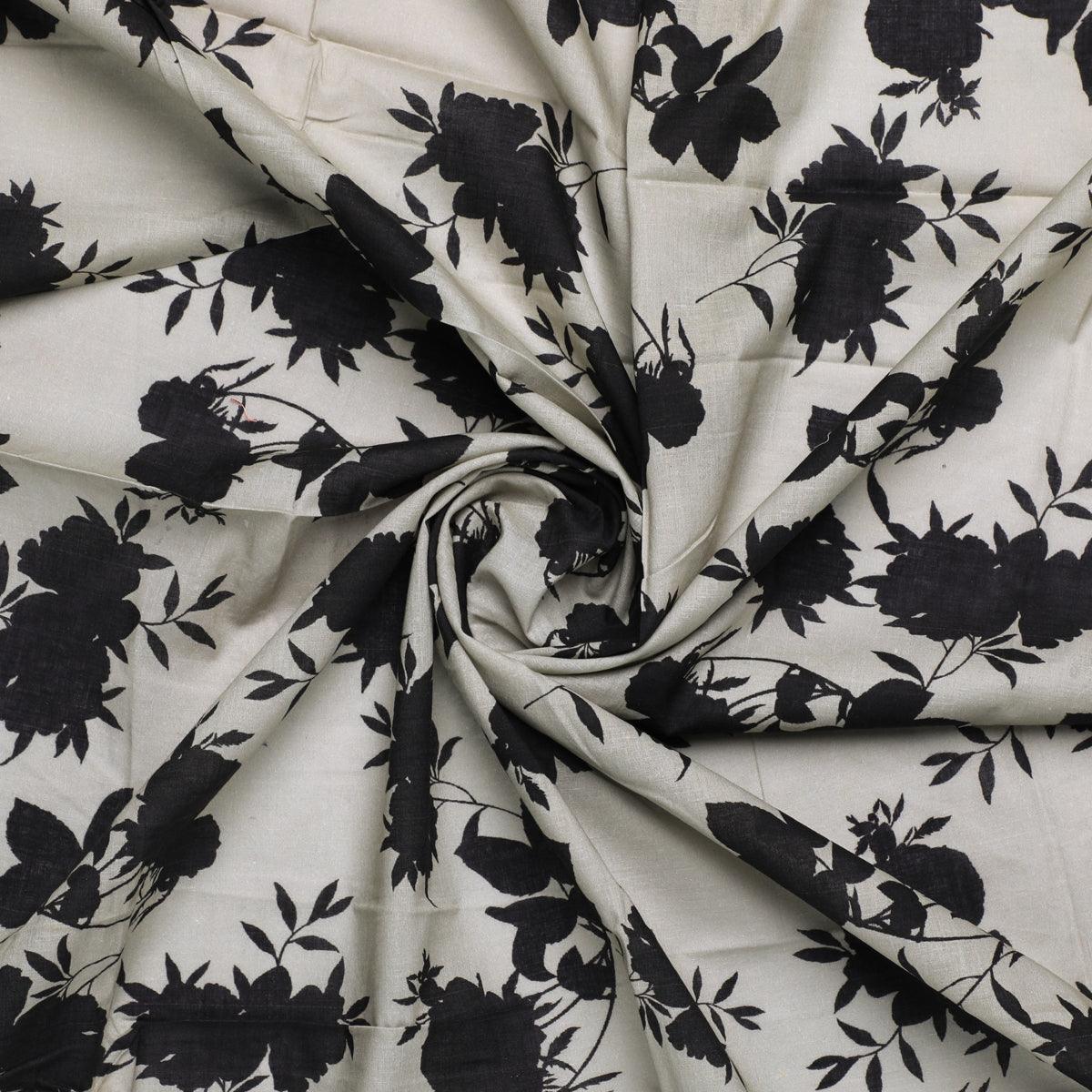 Black Floral Flower Digital Printed Fabric - Pure Cotton - FAB VOGUE Studio®