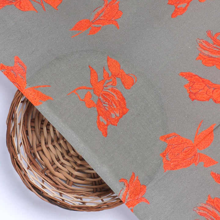 Tulips Roses With Orange Colour Digital Printed Fabric - Pure Cotton - FAB VOGUE Studio®