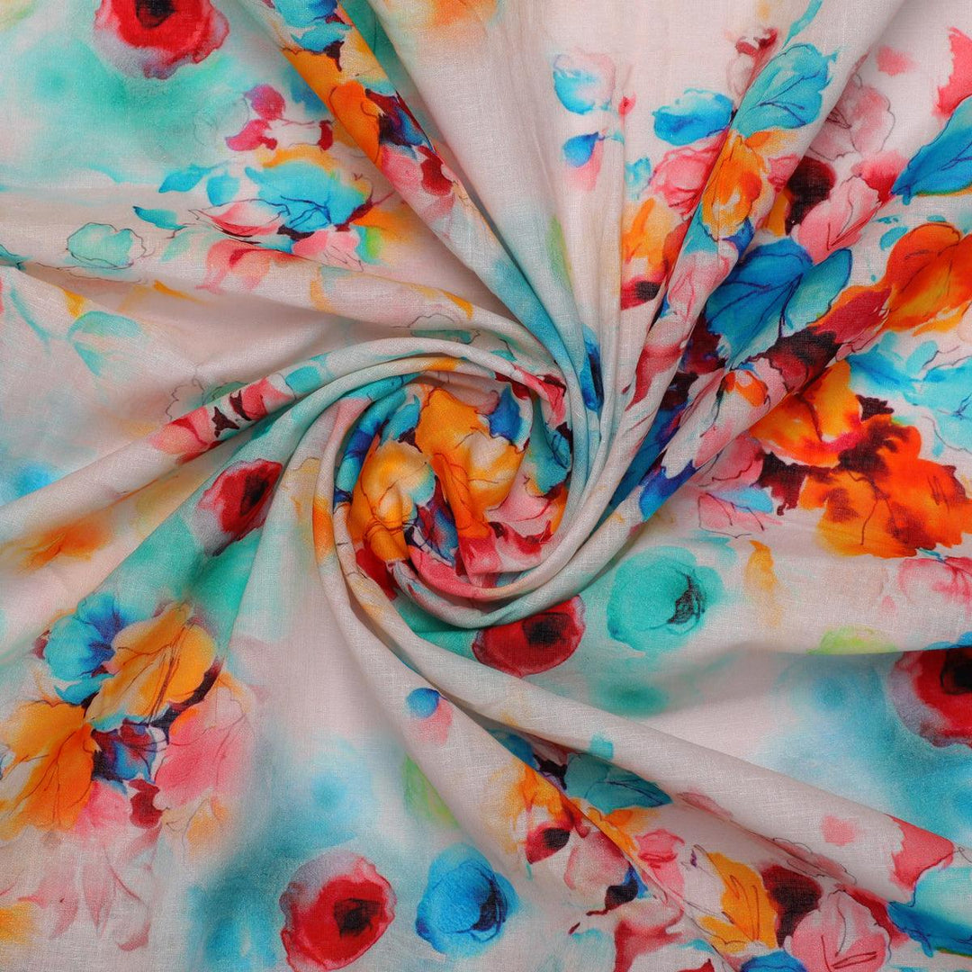 Rainbow Colourful Tulip Roses Digital Printed Fabric - Pure Cotton - FAB VOGUE Studio®