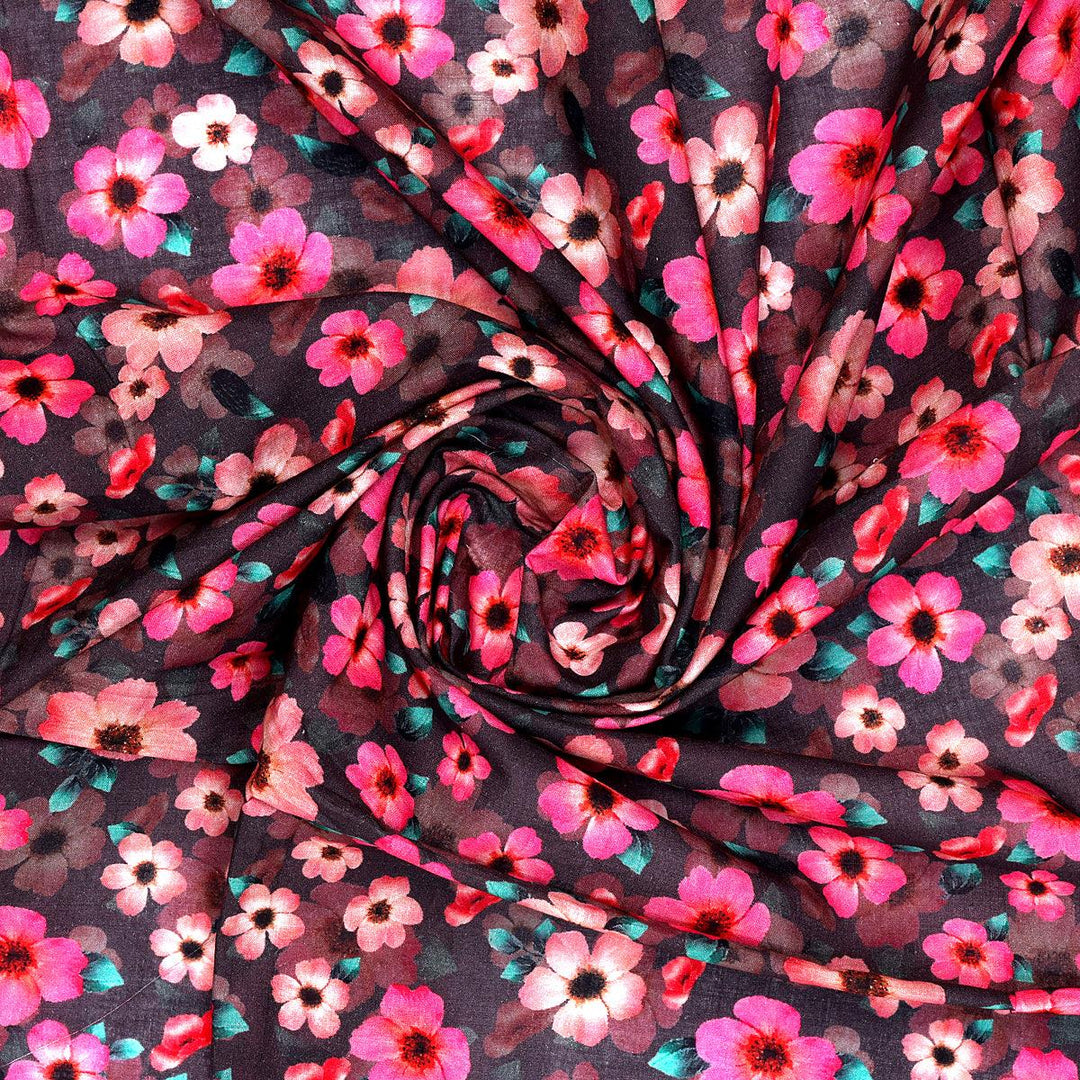 Buttercup Pink Floral Digital Printed Fabric - Pure Cotton - FAB VOGUE Studio®