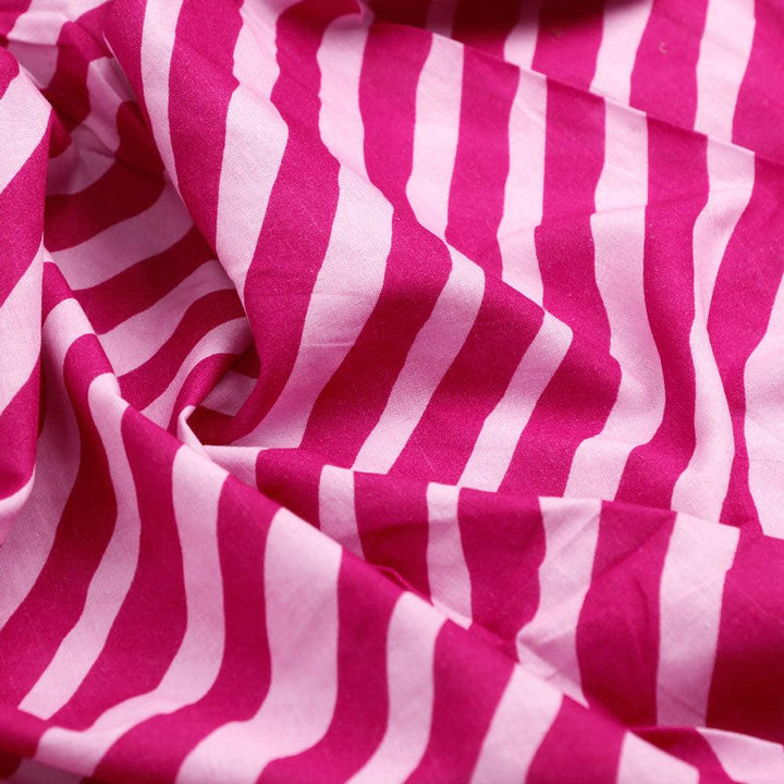 Pink Breton Stripes Pattern Digital Printed Fabric - Pure Cotton - FAB VOGUE Studio®