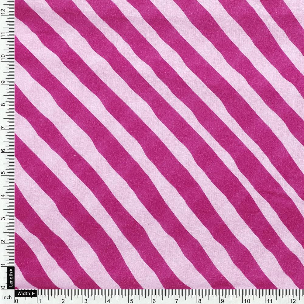 Pink Breton Stripes Pattern Digital Printed Fabric - Pure Cotton - FAB VOGUE Studio®