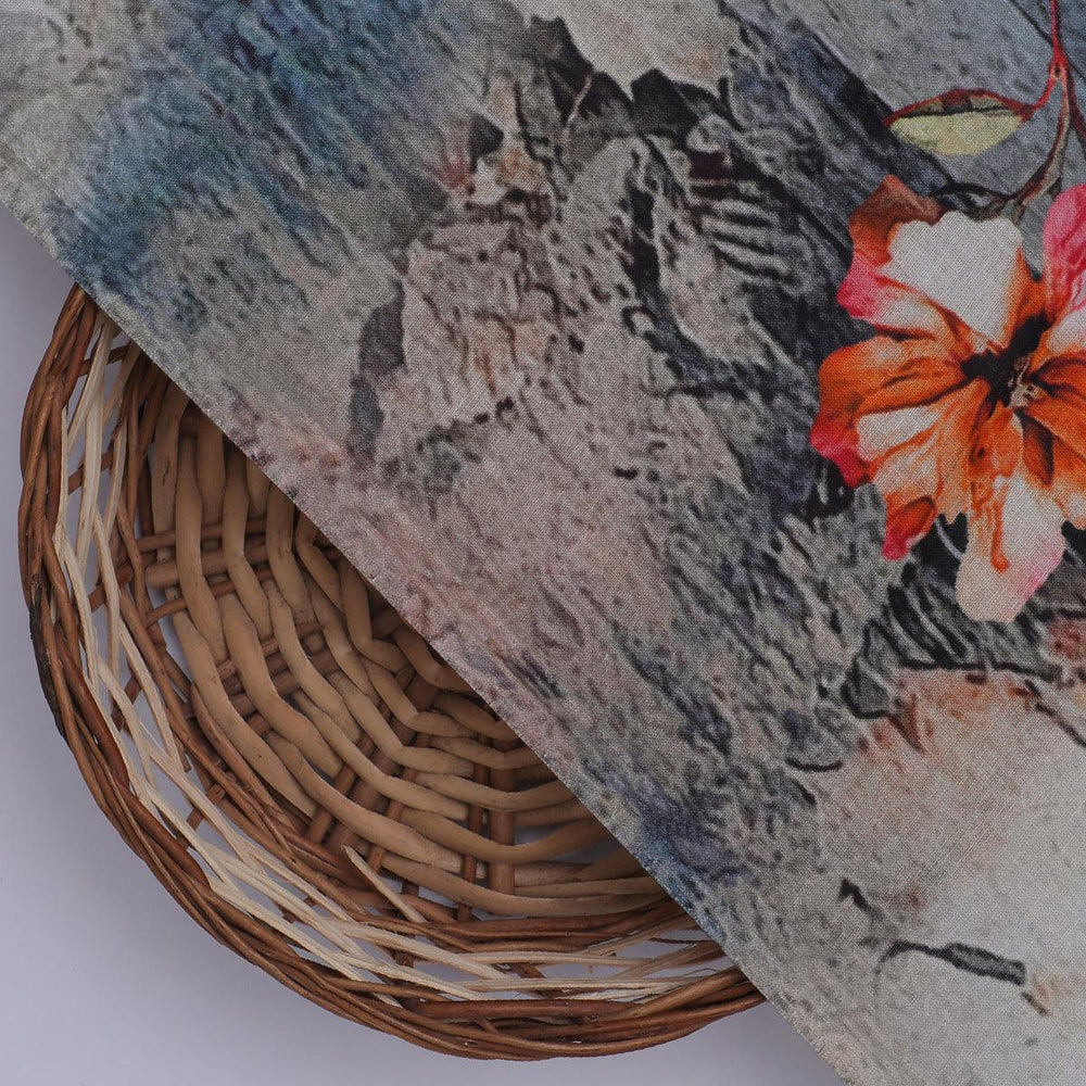 Periwinkle Flower Paper Art Digital Printed Fabric - Pure Cotton - FAB VOGUE Studio®