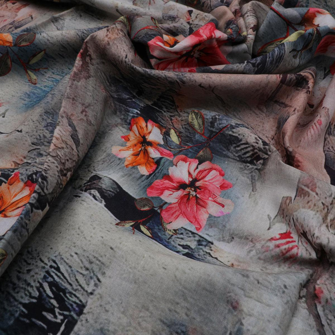 Periwinkle Flower Paper Art Digital Printed Fabric - Pure Cotton - FAB VOGUE Studio®