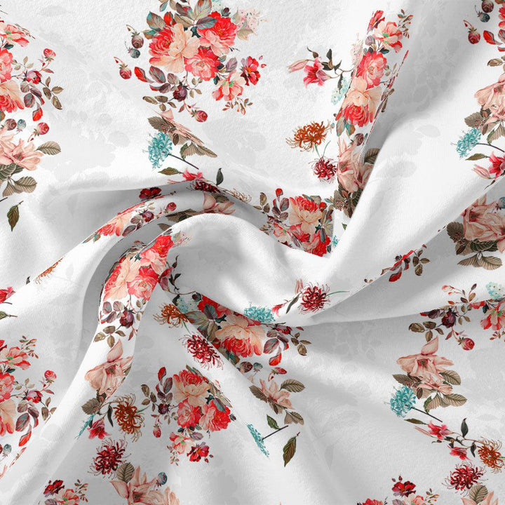 White Floral Printed Pure Cotton Fabric Material - FAB VOGUE Studio®