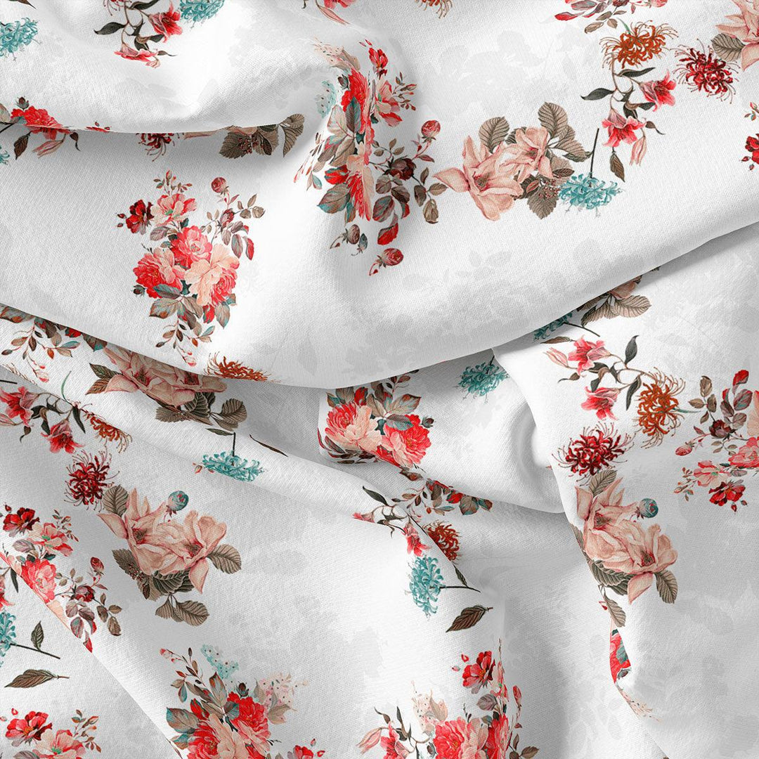 Pure Cotton Fabric  White Floral Printed Fabric For Shirt – FAB