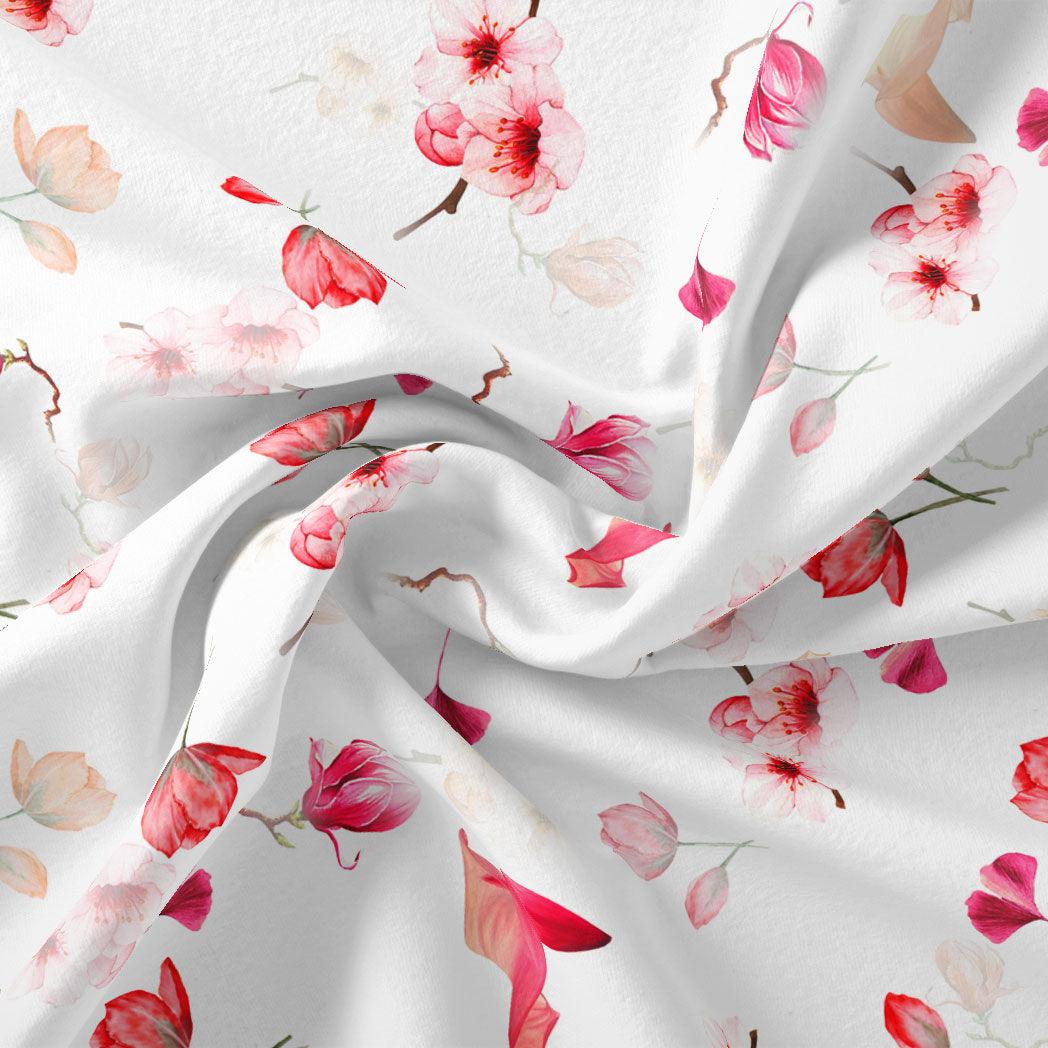 Red Floral Printed Pure Cotton Fabric Material - FAB VOGUE Studio®