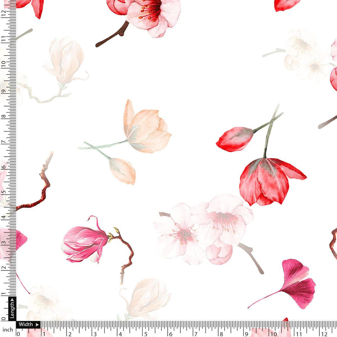 Red Floral Printed Pure Cotton Fabric Material - FAB VOGUE Studio®