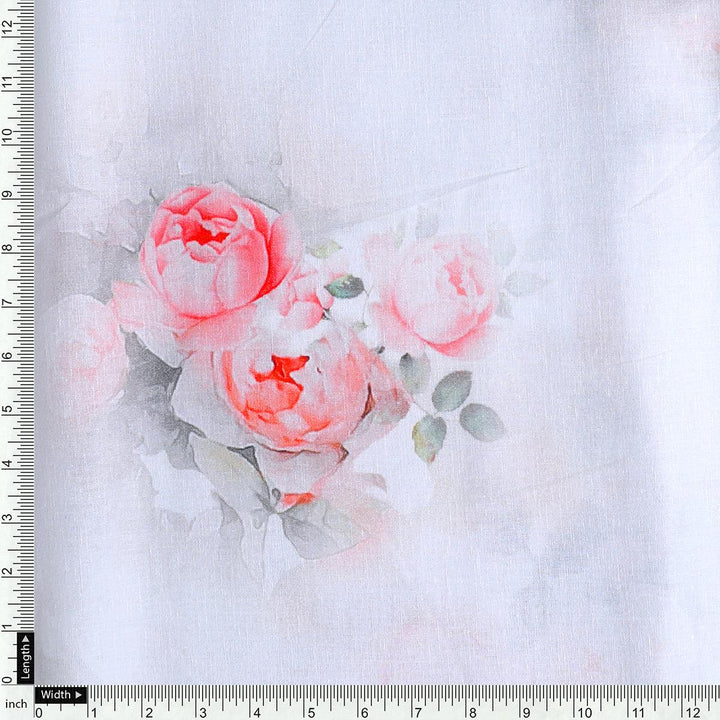 Beautiful Summer Peony Bunch Digital Printed Fabric - Pure Cotton - FAB VOGUE Studio®