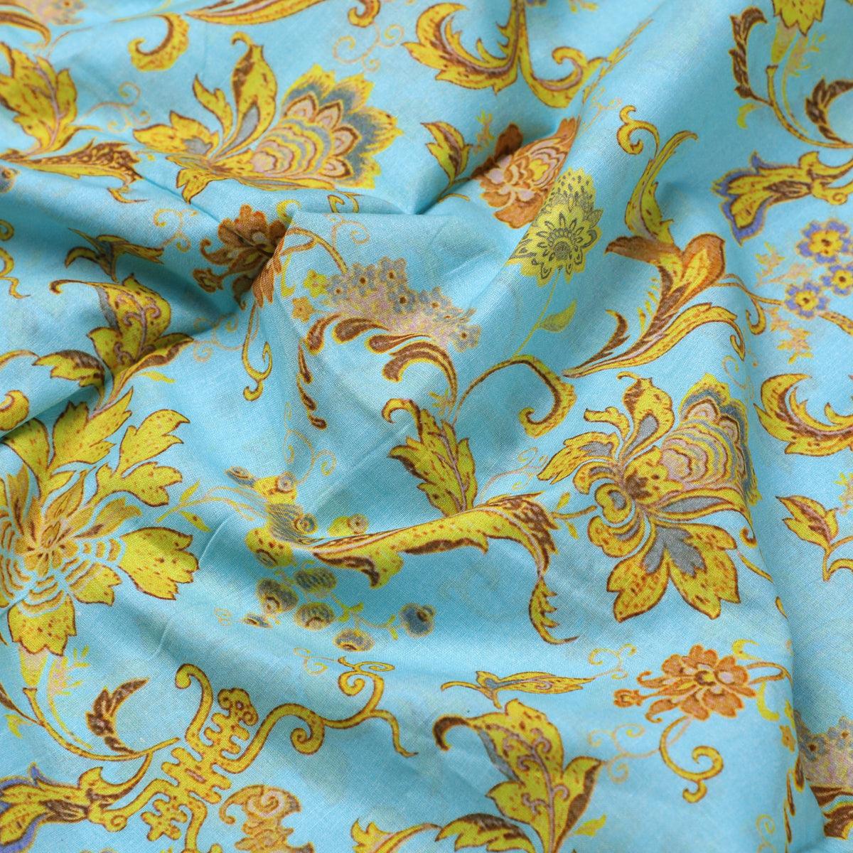 Royal Golden Flower Branch Digital Printed Fabric - Pure Cotton - FAB VOGUE Studio®