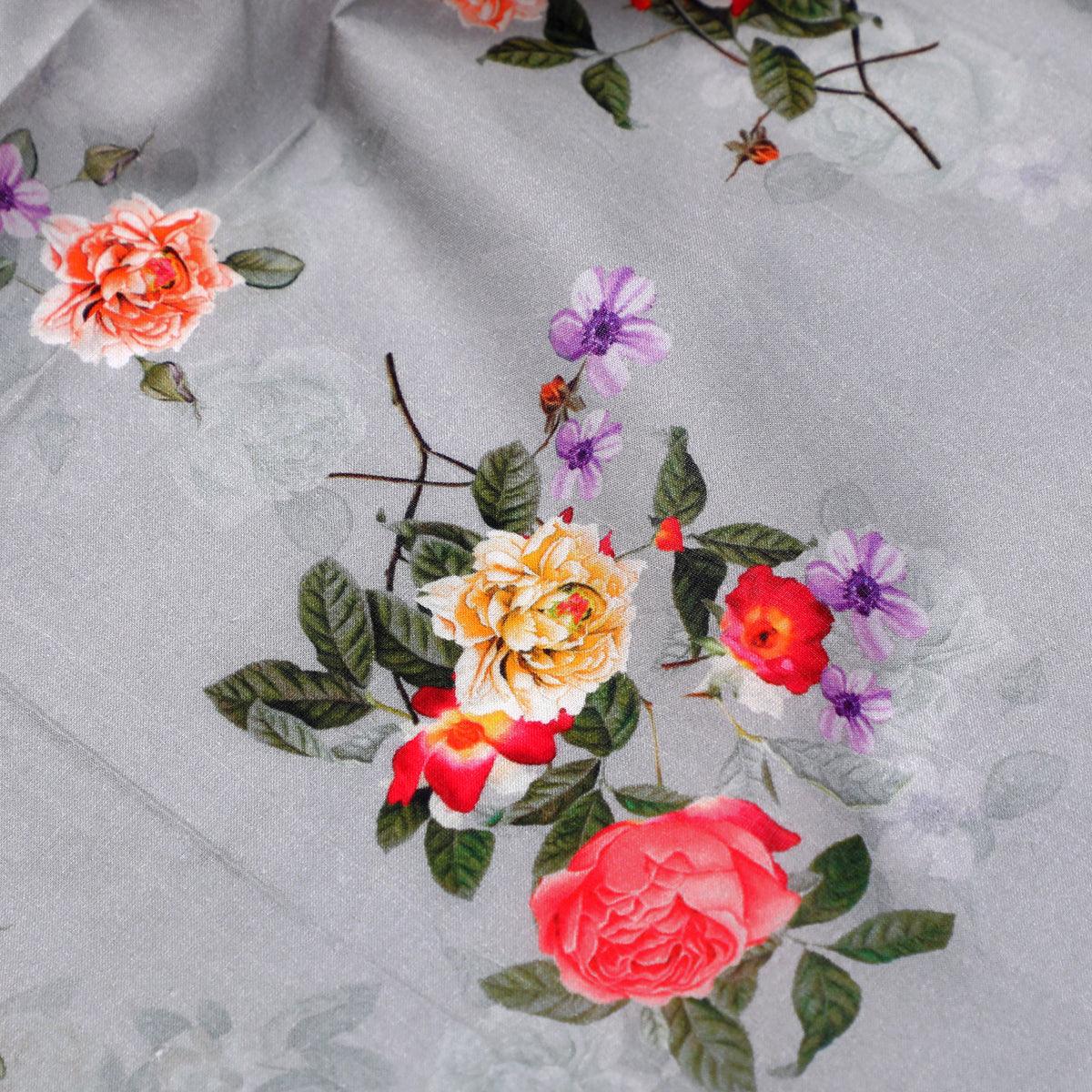 Natural Colourful Roses Digital Printed Fabric - Pure Cotton - FAB VOGUE Studio®