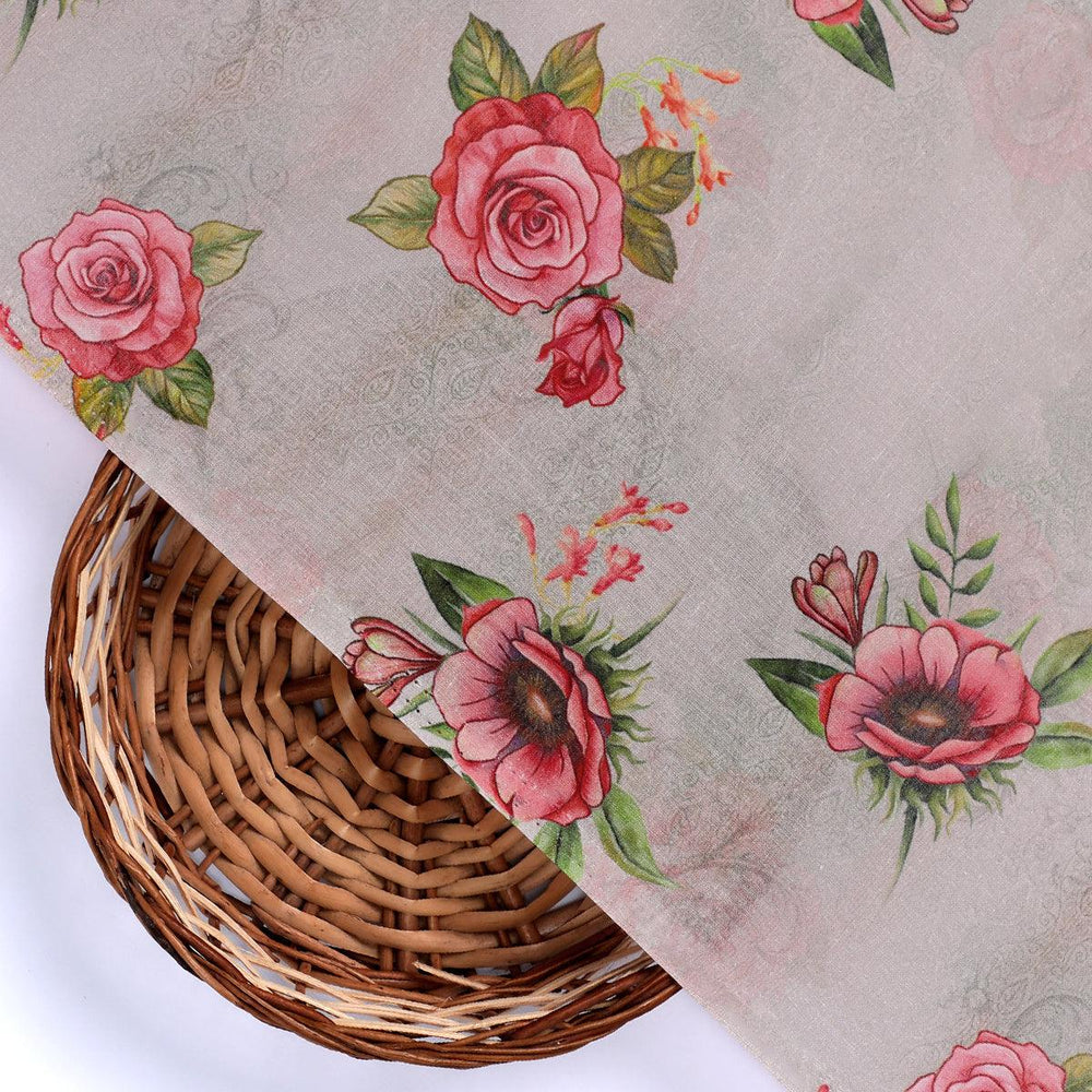Pink Buttercup Flower Bunch Digital Printed Fabric - Pure Cotton - FAB VOGUE Studio®