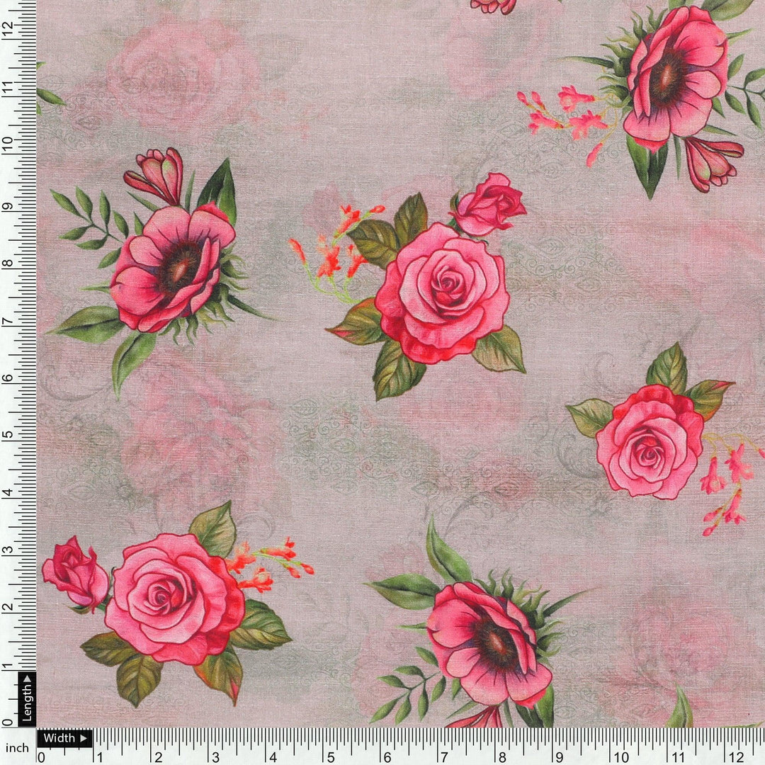 Pink Buttercup Flower Bunch Digital Printed Fabric - Pure Cotton - FAB VOGUE Studio®