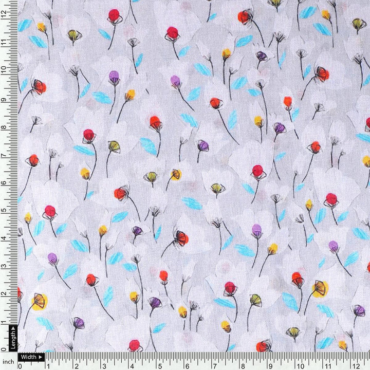 Colourful Flower Chintz With Small Leaves Digital Printed Fabric - Pure Cotton - FAB VOGUE Studio®