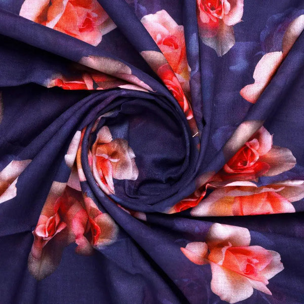 Valvet Blue Background With Creamy Roses Digital Printed Fabric - Pure Cotton – pco 0 ta08948p1 108 valvet blue background with creamy roses digital printed fabric pure cotton 1