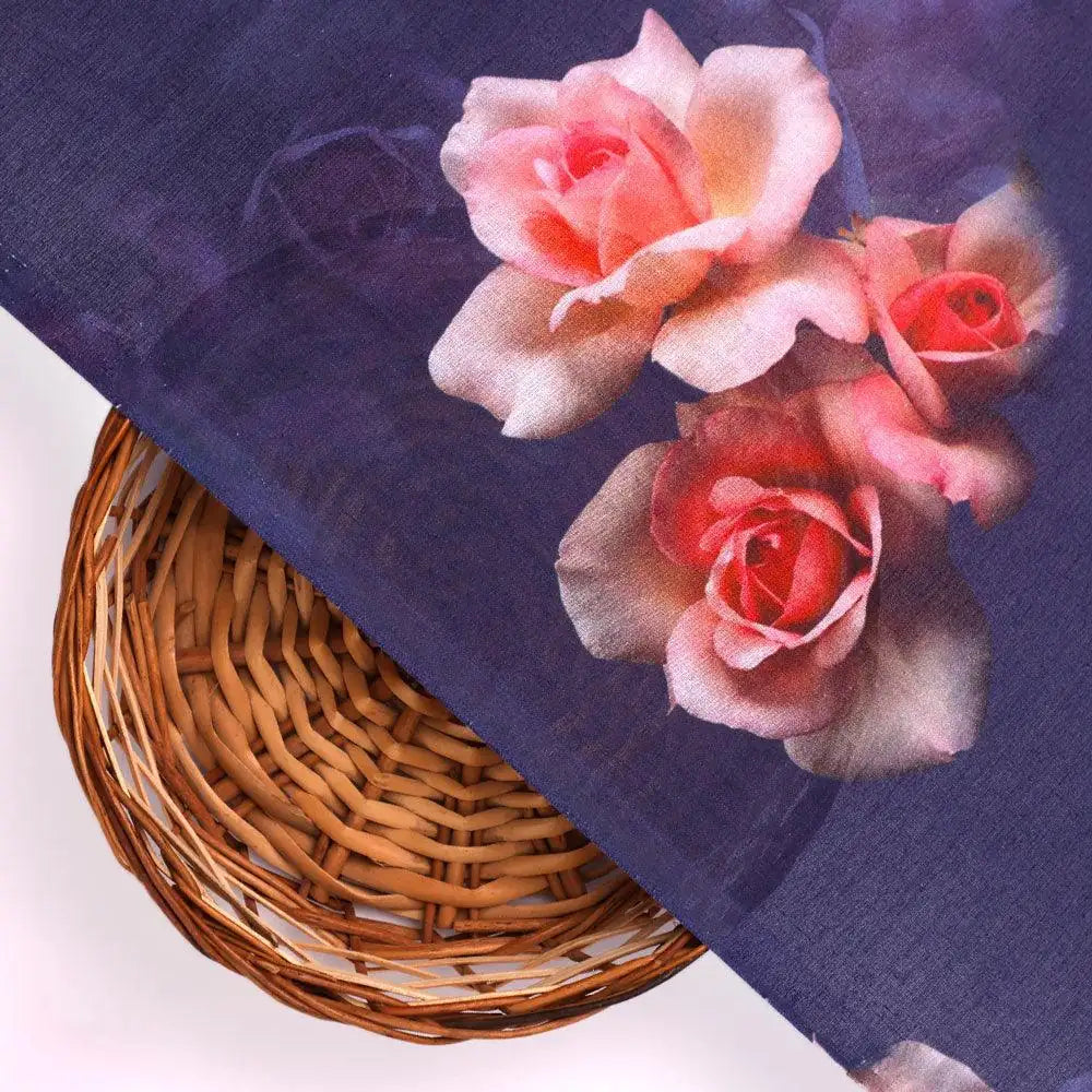 Valvet Blue Background With Creamy Roses Digital Printed Fabric - Pure Cotton – pco 0 ta08948p1 108 valvet blue background with creamy roses digital printed fabric pure cotton 2
