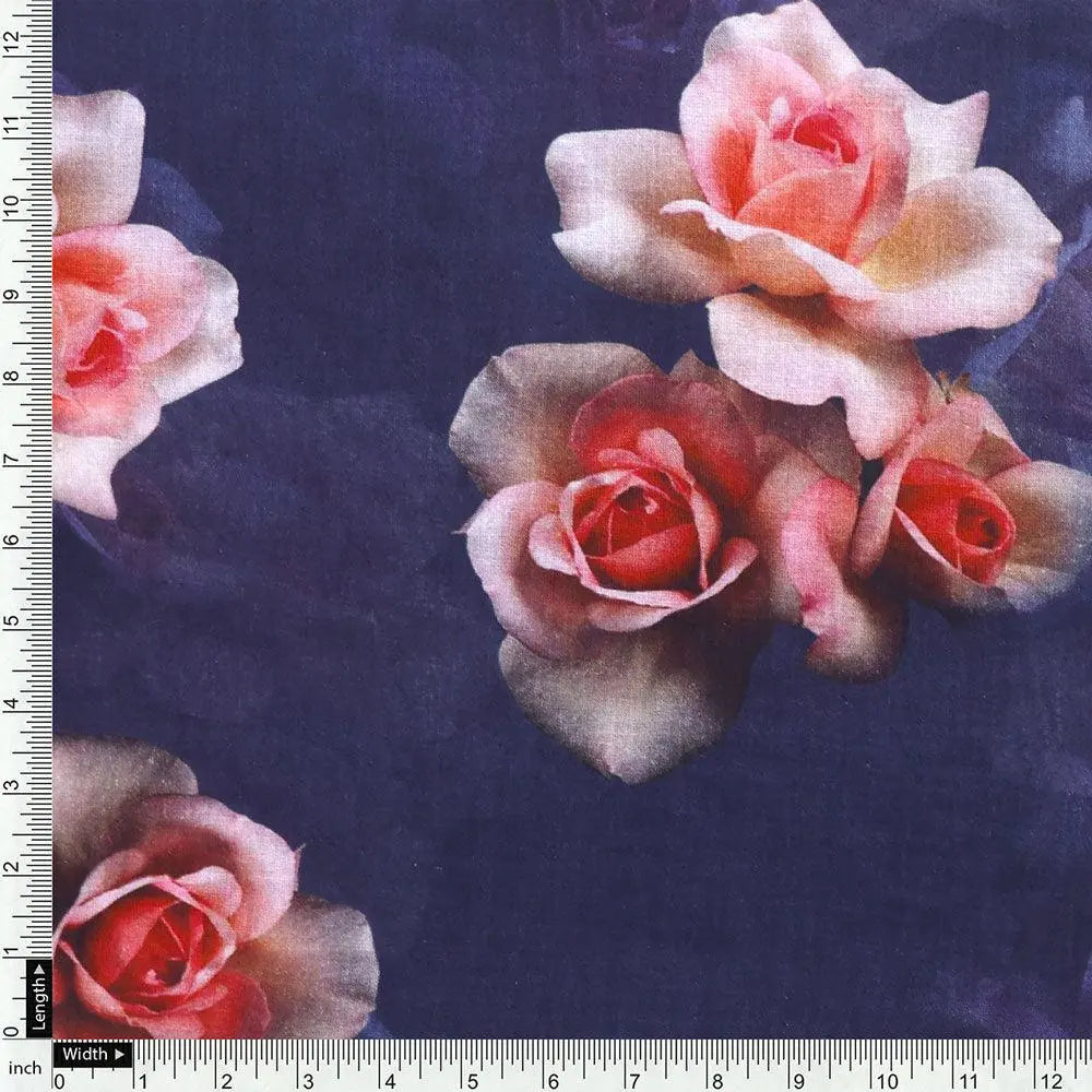 Valvet Blue Background With Creamy Roses Digital Printed Fabric - Pure Cotton – pco 0 ta08948p1 108 valvet blue background with creamy roses digital printed fabric pure cotton 4