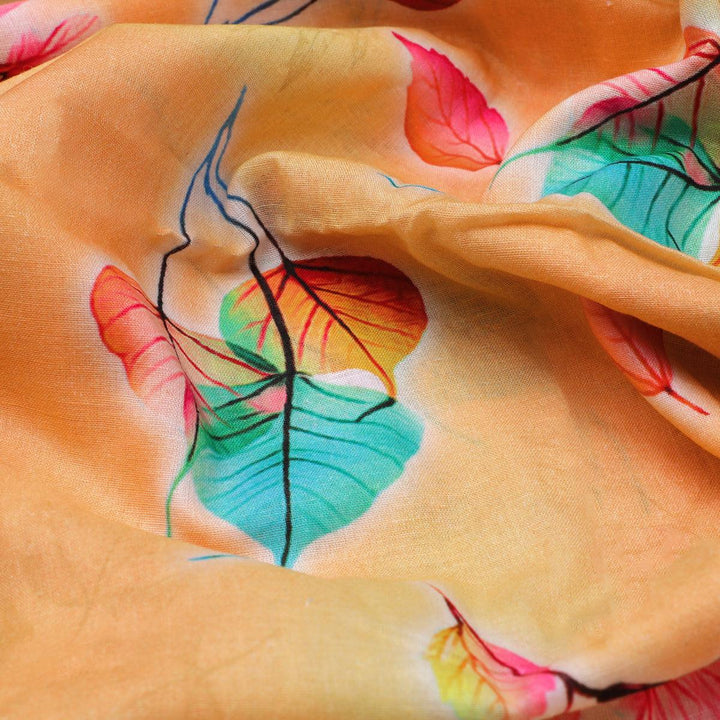 Decorative Various Color Leaves Of Rainbow Digital Printed Fabric - Pure Cotton - FAB VOGUE Studio®