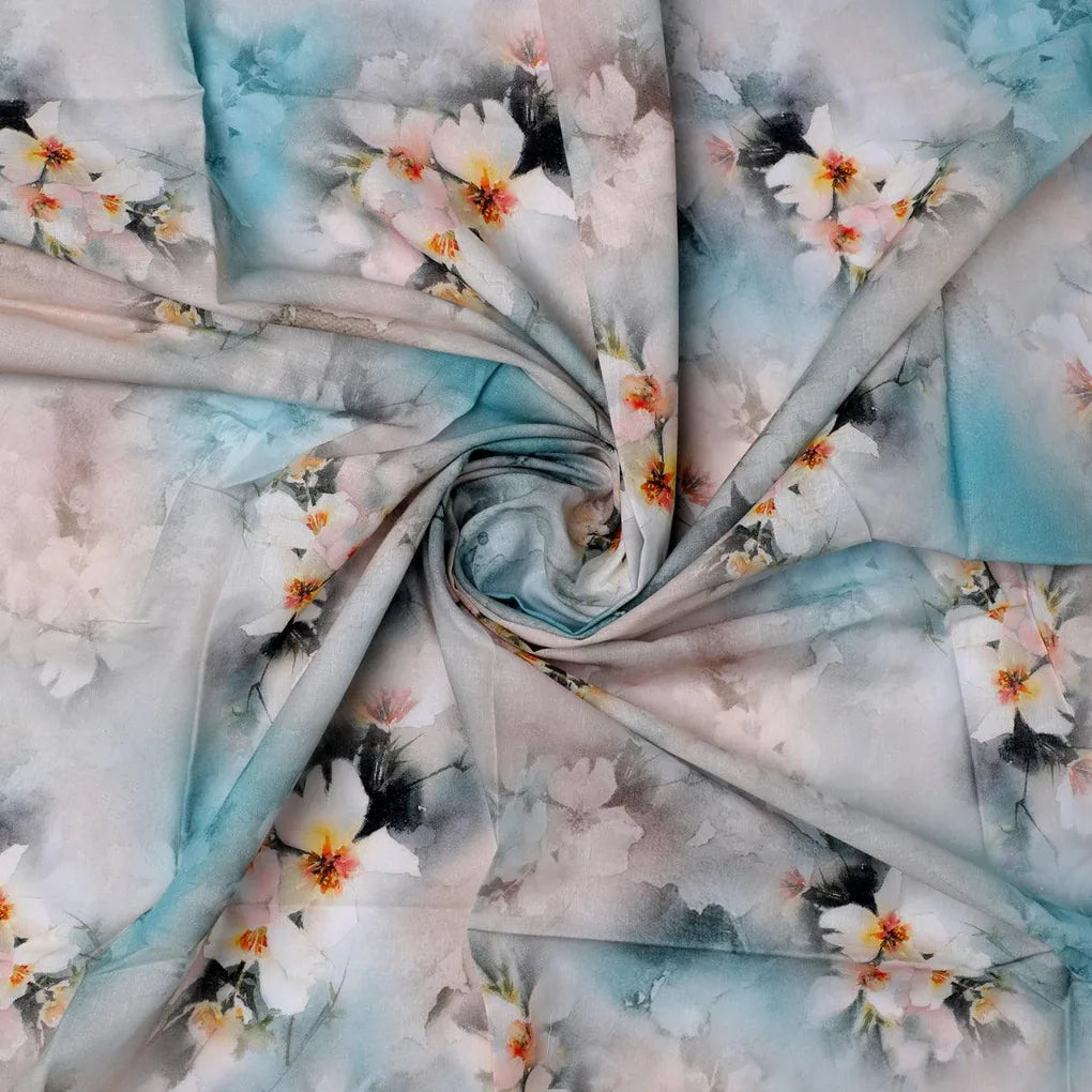 White Orchids Flower With Blue Background Digital Printed Fabric - Pure Cotton – pco 0 ta09172p8 108 white orchids flower with blue background digital printed fabric pure cotton 1