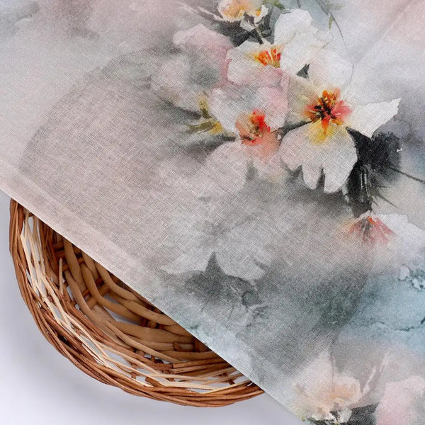 White Orchids Flower With Blue Background Digital Printed Fabric - Pure Cotton – pco 0 ta09172p8 108 white orchids flower with blue background digital printed fabric pure cotton 2 - alternate view