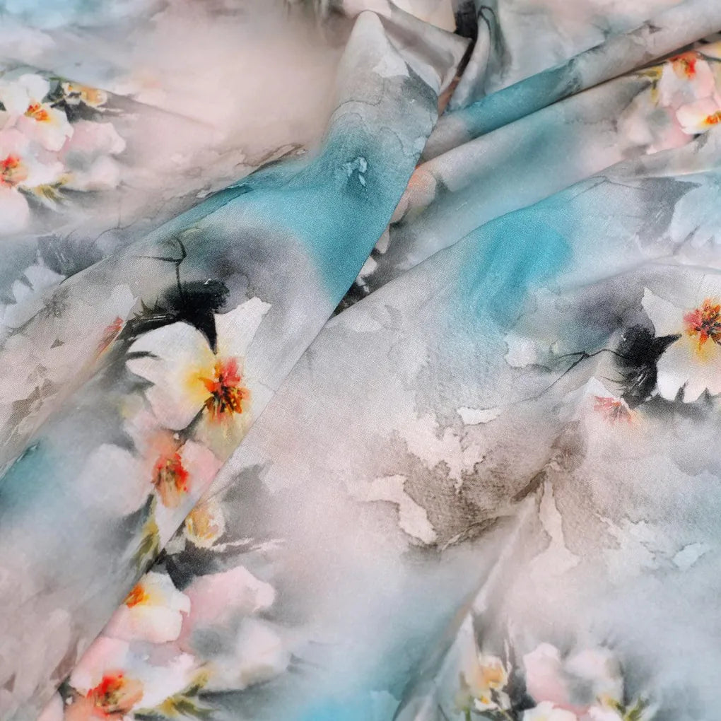 White Orchids Flower With Blue Background Digital Printed Fabric - Pure Cotton – pco 0 ta09172p8 108 white orchids flower with blue background digital printed fabric pure cotton 3