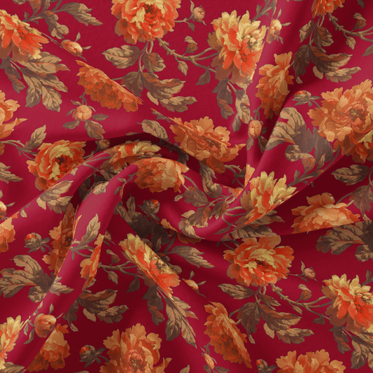 Saddlebrown Floral Pure Cotton Printed Fabric Material - FAB VOGUE Studio®