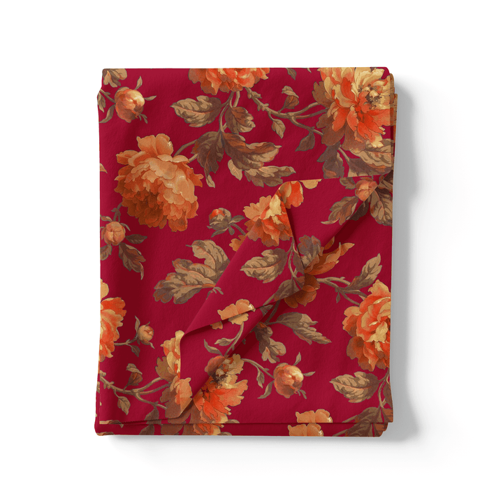 Saddlebrown Floral Pure Cotton Printed Fabric Material - FAB VOGUE Studio®
