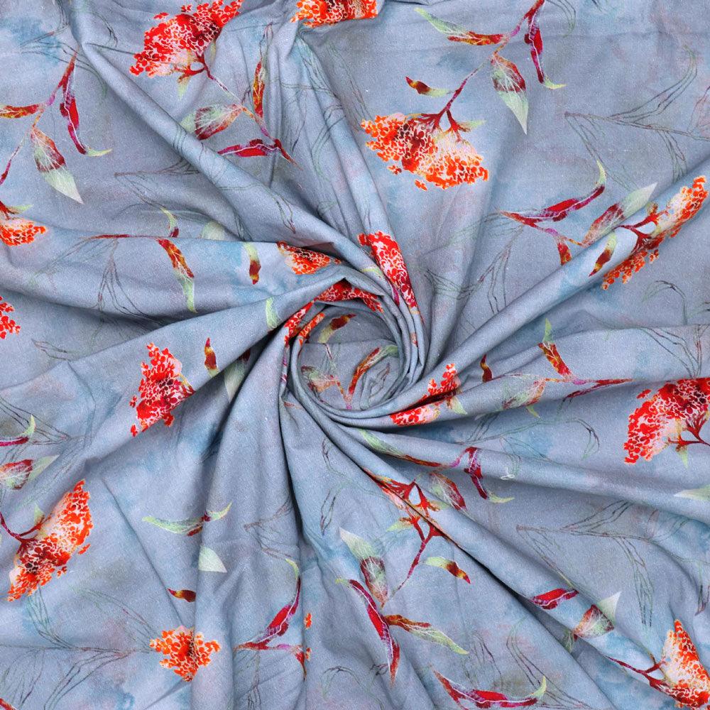 Watercolour Brown And Gray Colour Colico Flower Digital Printed Fabric - Pure Cotton - FAB VOGUE Studio®