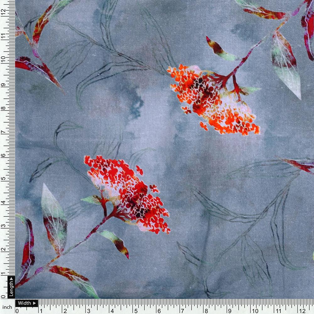 Watercolour Brown And Gray Colour Colico Flower Digital Printed Fabric - Pure Cotton - FAB VOGUE Studio®
