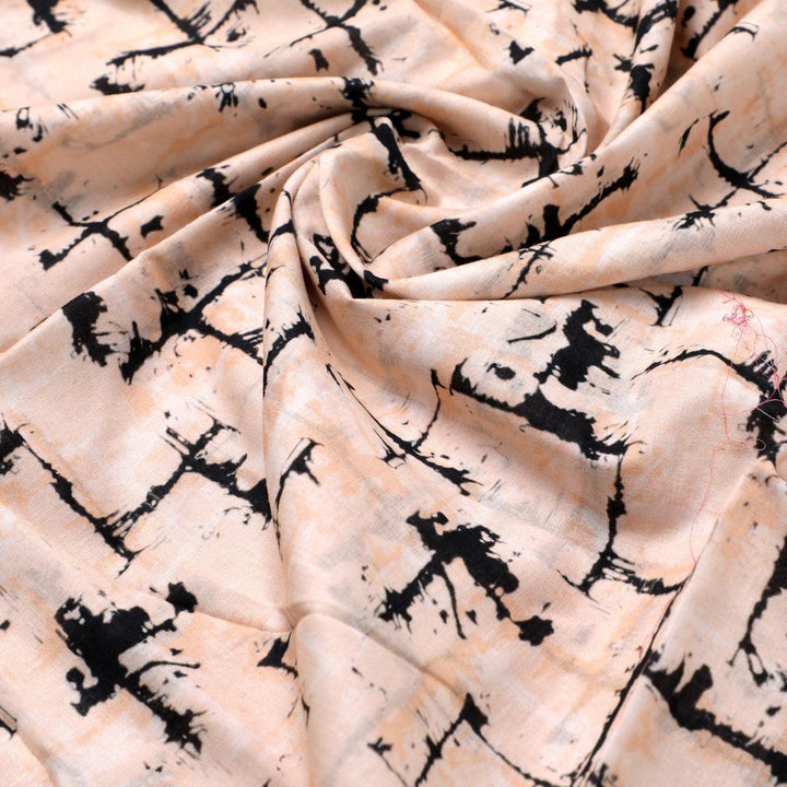 Toile Dark peach And Black Combination Digital Printed Fabric - Pure Cotton - FAB VOGUE Studio®