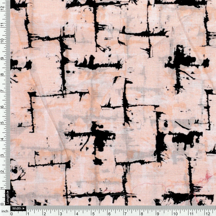 Toile Dark peach And Black Combination Digital Printed Fabric - Pure Cotton - FAB VOGUE Studio®
