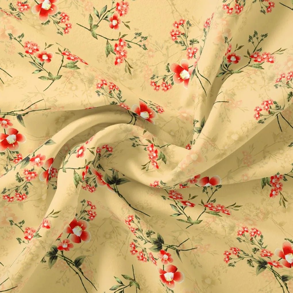 Green Garnet Leaves Red Floral Flower Digital Printed Fabric - Pure Cotton – pco 0 ta09678 108 green garnet leaves red floral flower digital printed fabric pure cotton 1
