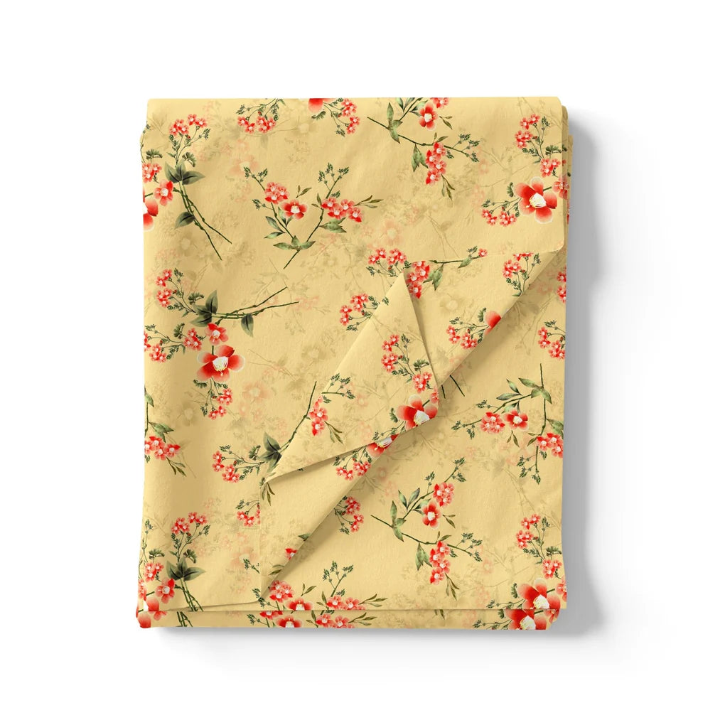 Green Garnet Leaves Red Floral Flower Digital Printed Fabric - Pure Cotton – pco 0 ta09678 108 green garnet leaves red floral flower digital printed fabric pure cotton 3