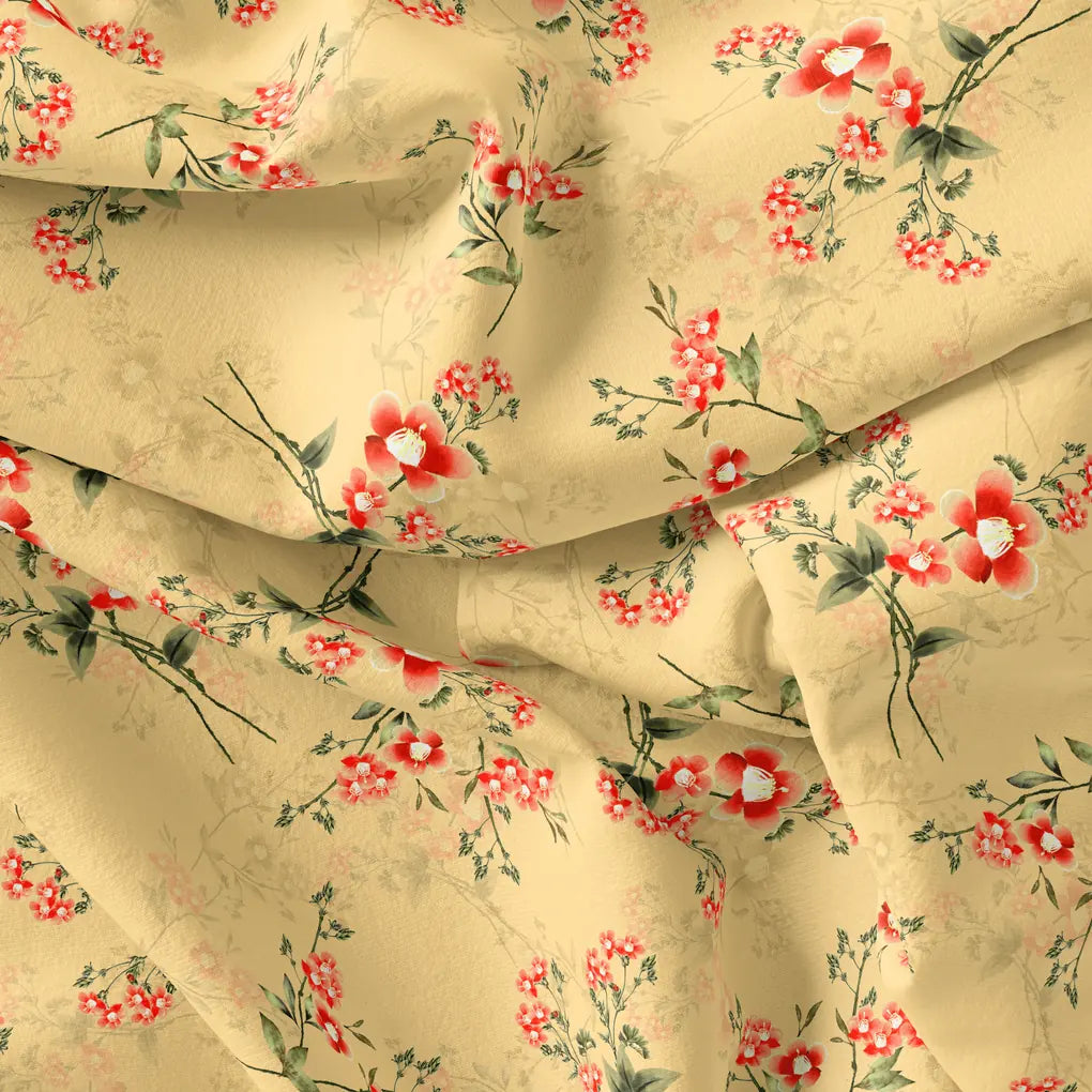 Green Garnet Leaves Red Floral Flower Digital Printed Fabric - Pure Cotton – pco 0 ta09678 108 green garnet leaves red floral flower digital printed fabric pure cotton 4